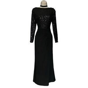 Ralph Lauren Black Sequin Long Sleeve Gown